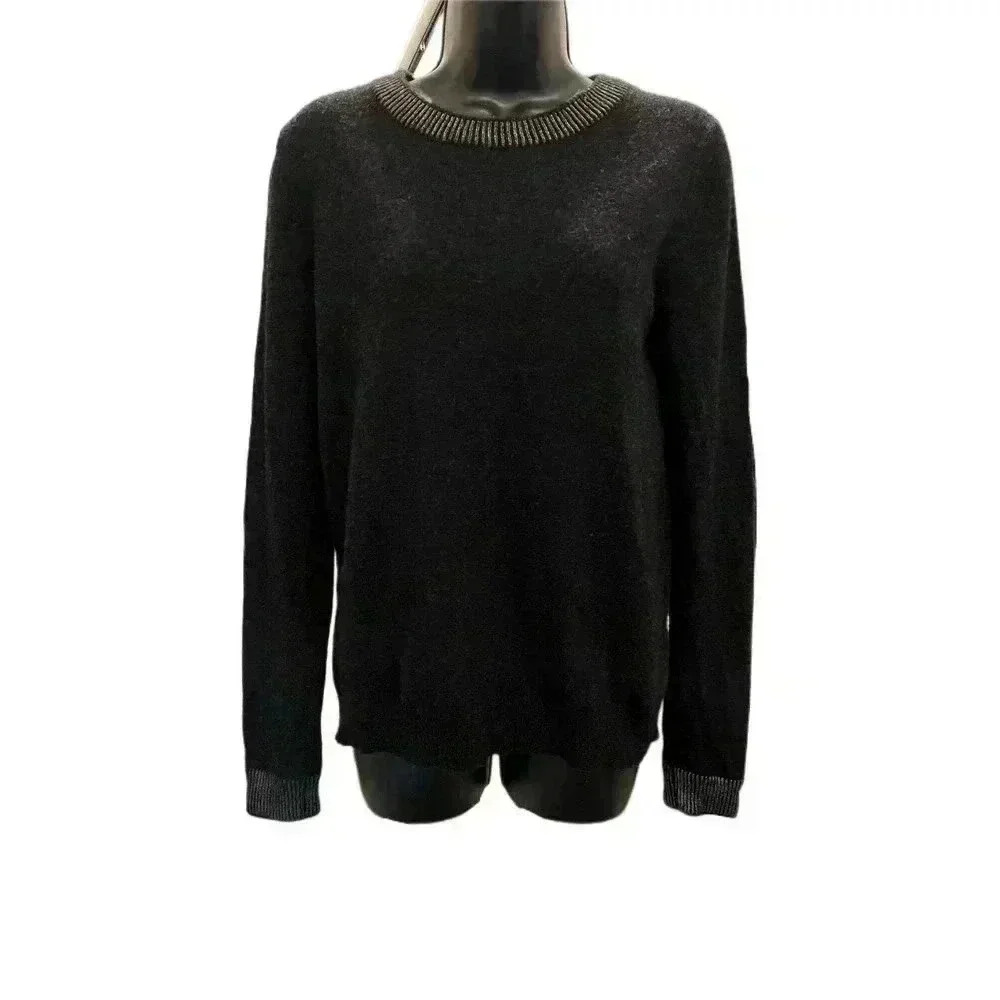 VINCE Black Wool Metallic Trimmed Sweater - size Medium
